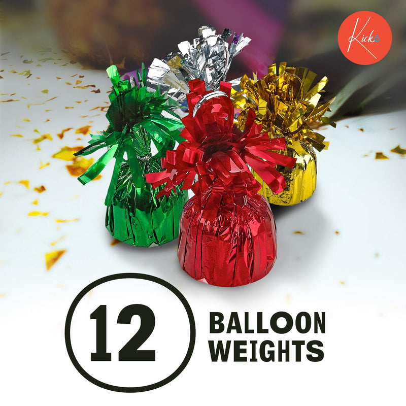 Kicko Colored Metallic Balloon Weights - 5.5 Inch Wrapped Loads - Pack of 12 Heavy Blocks