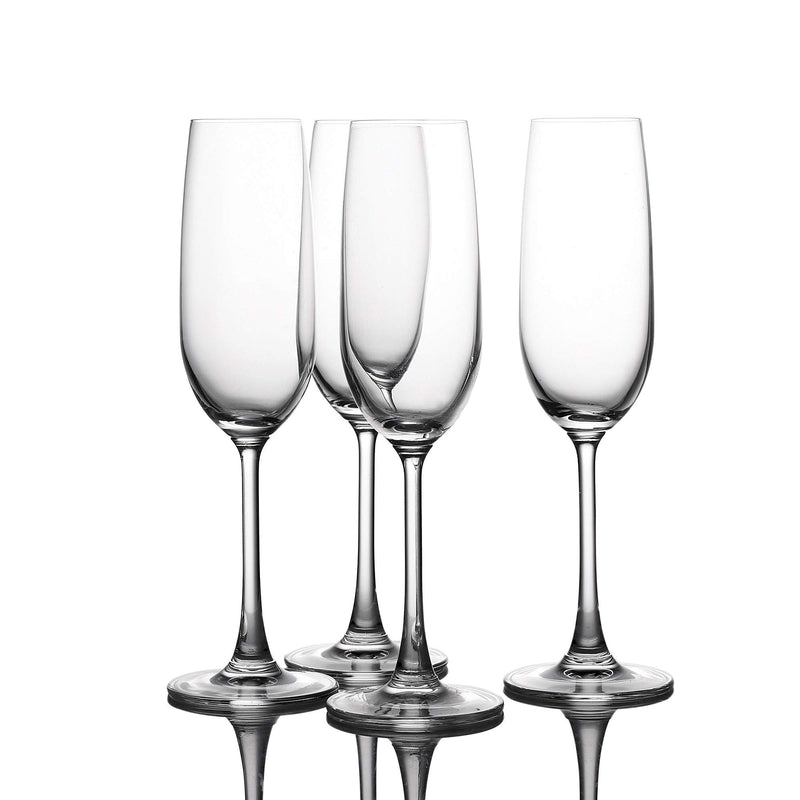 Crystal Champagne Flutes Glasses Set of 4 - Machine Made Glass (7 Ounce