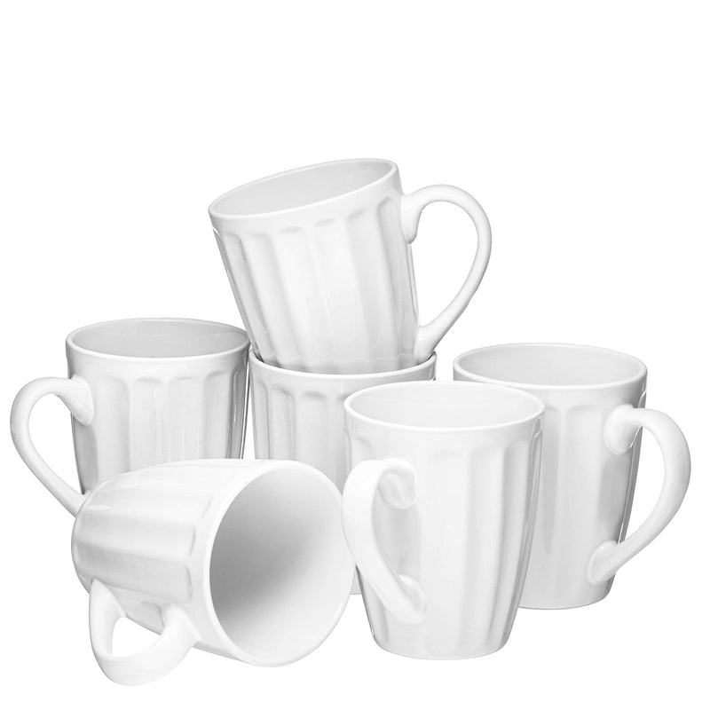 Set of 6 Large-sized 16 Ounce (To Rim) Ceramic Coffee Grooved Mugs