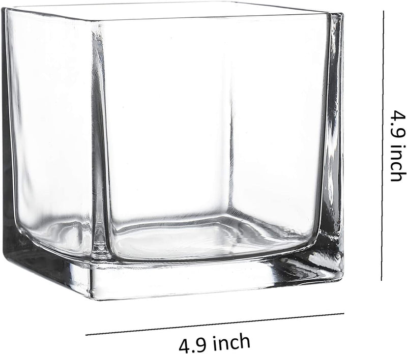 Glass Dimple Cube Vase,Square Glass Candle Holder Centerpiece (4 pcs, 5 Inch