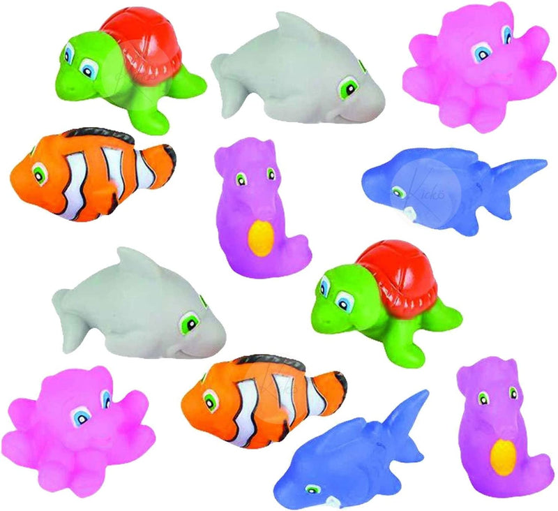 Kicko Sea Animal Squirt Toys - 12 Pack - 2 Inch Assorted Rubber Water Squirties - for Bath