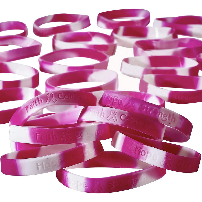 Kicko 24 Pack Breast Cancer Awareness Rubber Bracelets for Kids, Teens, Adults - Fashion