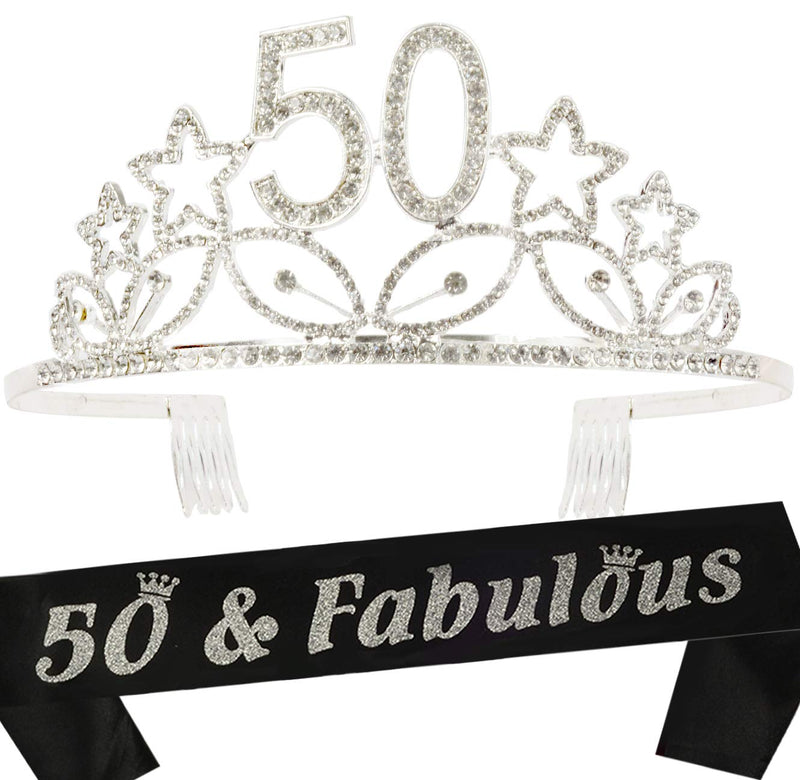 50th Birthday Sash And Tiara For Women - Fabulous Glitter Sash + Queen