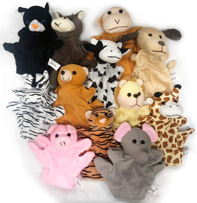 Kicko Animal Puppets 8.25 Inches - 12 Pieces - Assorted Hand Puppet Animals Includes Arms