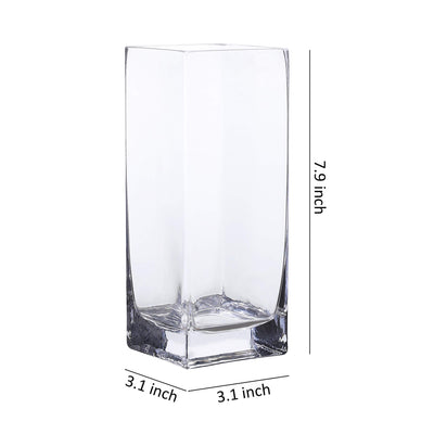 Clear Glass Tall Square Block Vase (3.15" X 8"