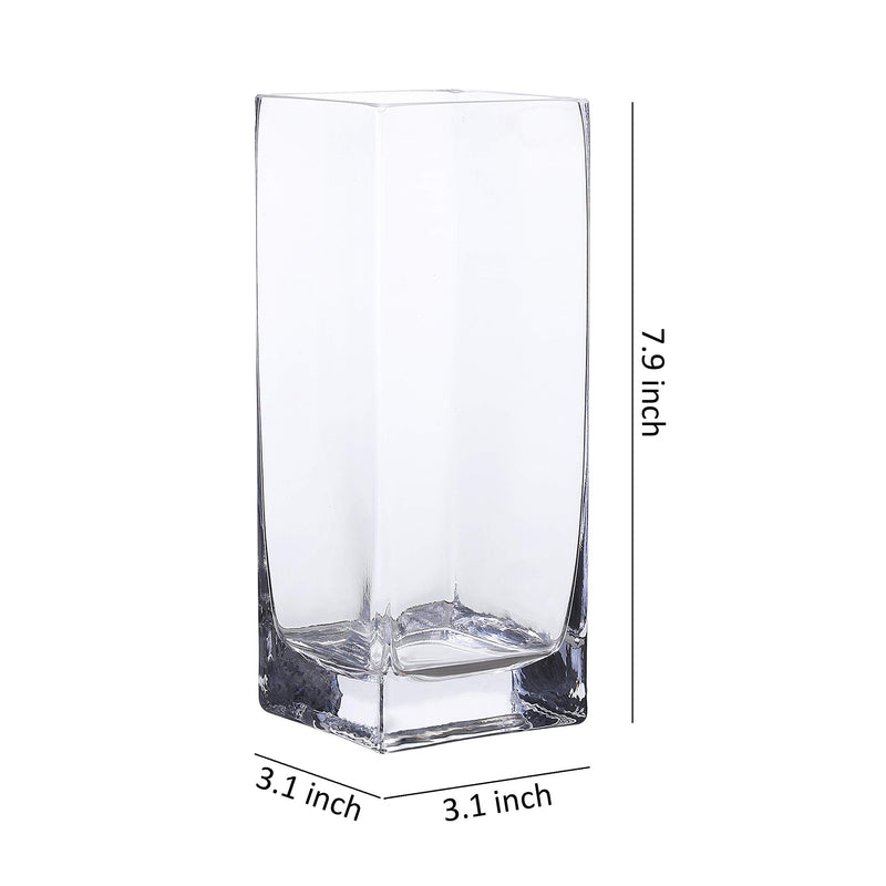 Clear Glass Tall Square Block Vase (3.15" X 8"