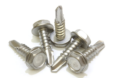 10 X 2-1/2'' Stainless Hex Washer Head Self Drilling Screws, (100pc), 410 Stainless Steel