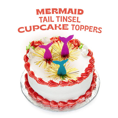 Kicko Mermaid Cake Toppers with Gold Tassels - 12 Pack - 7.5 Inch - for Kids, Party