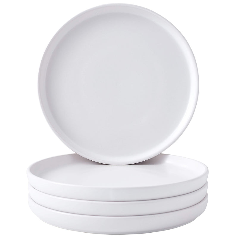 Set Of 4 Elegant Matte 8" Round Ceramic Restaurant Serving Dinner Plates, White