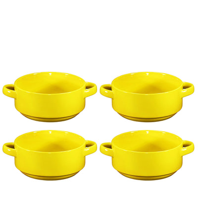 19oz Ceramic Soup Bowls with Handles - Oven Safe Bowls for French Onion Soup, Yellow Oven