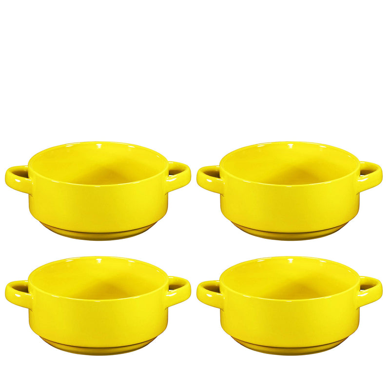 19oz Ceramic Soup Bowls with Handles - Oven Safe Bowls for French Onion Soup, Yellow Oven