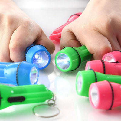 Kicko Mini Flashlight Keychain - 24 Pack - Assorted Colors, Green, Light Blue And Pink