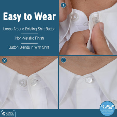 Comfy Deluxe Collar Extenders - Elastic Dress Shirt Neck Button Extender