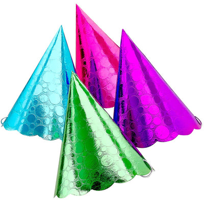 Kicko Shine Party Hats - 12 Pack - 4 Colors - for Kids, Party Favors, Stocking Stuffers