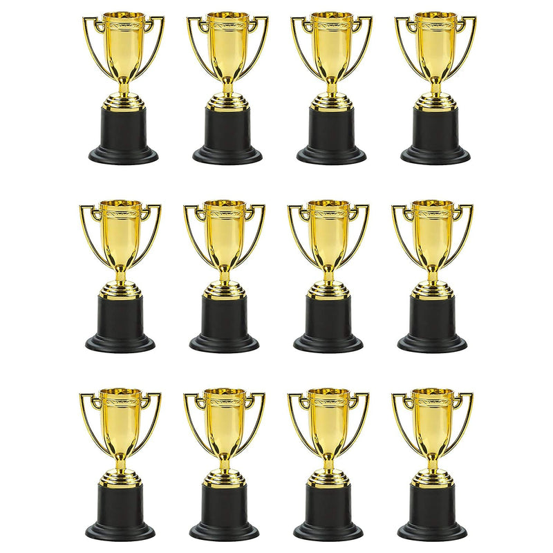 Kicko Plastic Golden Cup Trophy - 12 Pieces 4 Inch Achievement Prize Award - Perfect