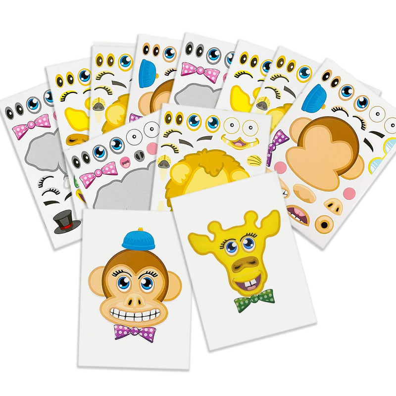 Kicko Make-a-Zoo Animal Sticker Sheets -12 Pack - for Kids, Arts, Parties, Birthdays