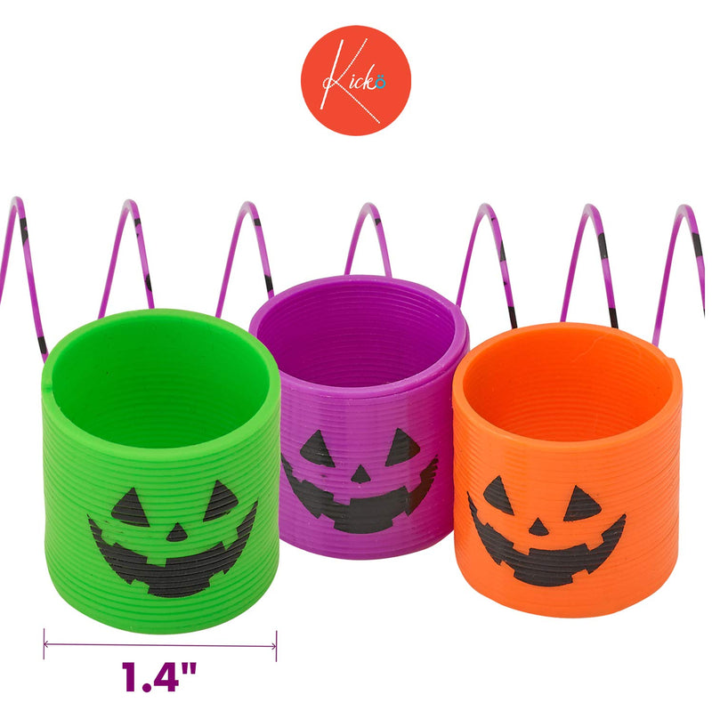 Kicko Jack-o-lantern Spring Coils - Pack of 48 Halloween Neon Coil Springs for Kids