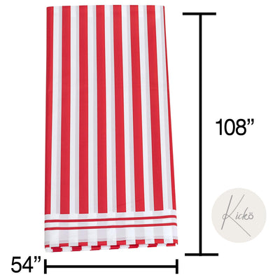 Kicko Ruby Red Striped Plastic Tablecloths - 2 Pack - 54 x 108 Inches - Disposable Table