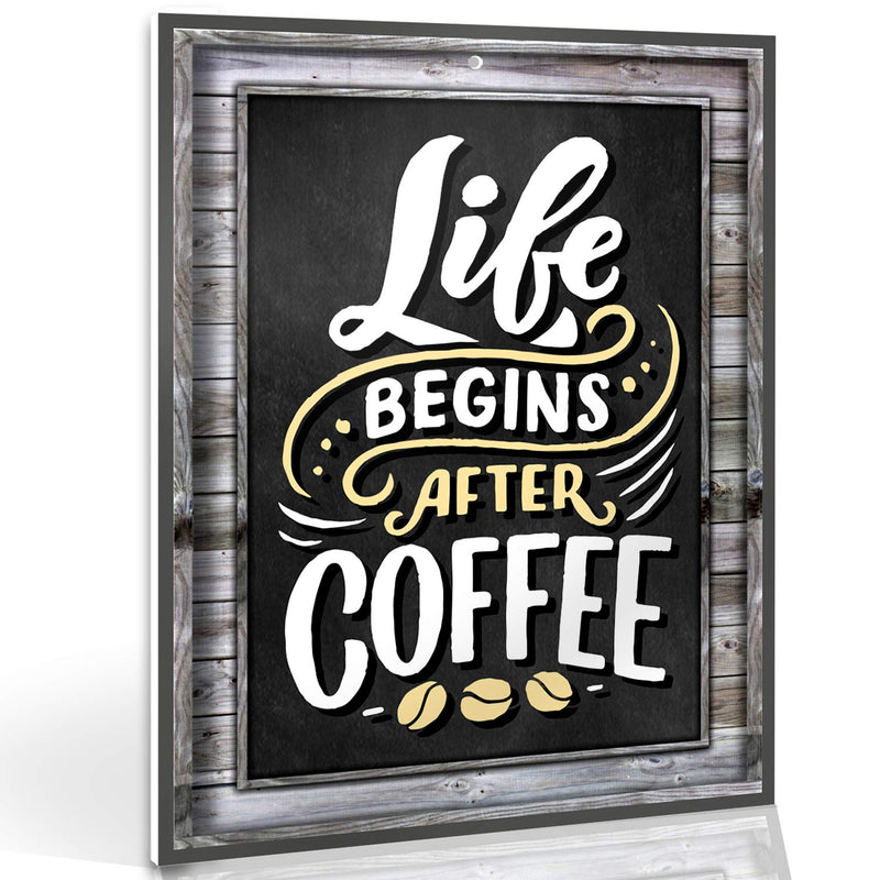 Coffee Signs Kitchen Decor - Life Begins After Coffee Wall Decor Sign - 11.75 inch x 9