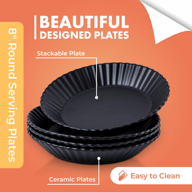 Dinner Plates Plate Set of 4 Elegant Matte 8" Round Ceramic Restaurant Serving Inner