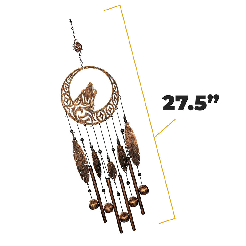 Tribal Wolf Dreamcatcher Outdoor Garden Decor Wind Chime (Rustic Copper)