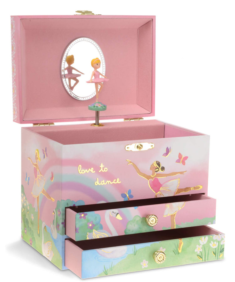 Jewelkeeper Ballerina and Rainbow Musical Jewelry Box with 2 Pullout Drawers, Swan Lake