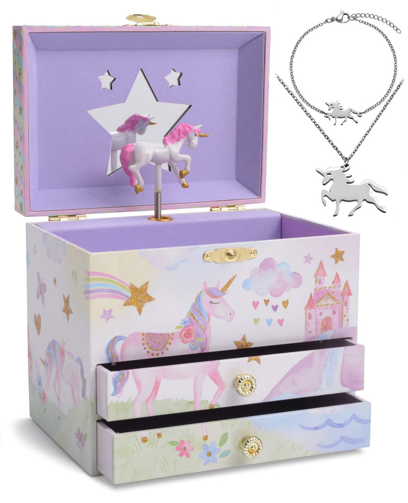 Jewelkeeper Unicorn Music Box & Little Girls Jewelry Set - 3 Unicorn Gifts