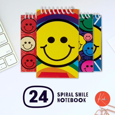 Kicko Spiral Smile Notebook - Pack of 24-20 Page Cute Emoticon Notebook - Emoji Notebook