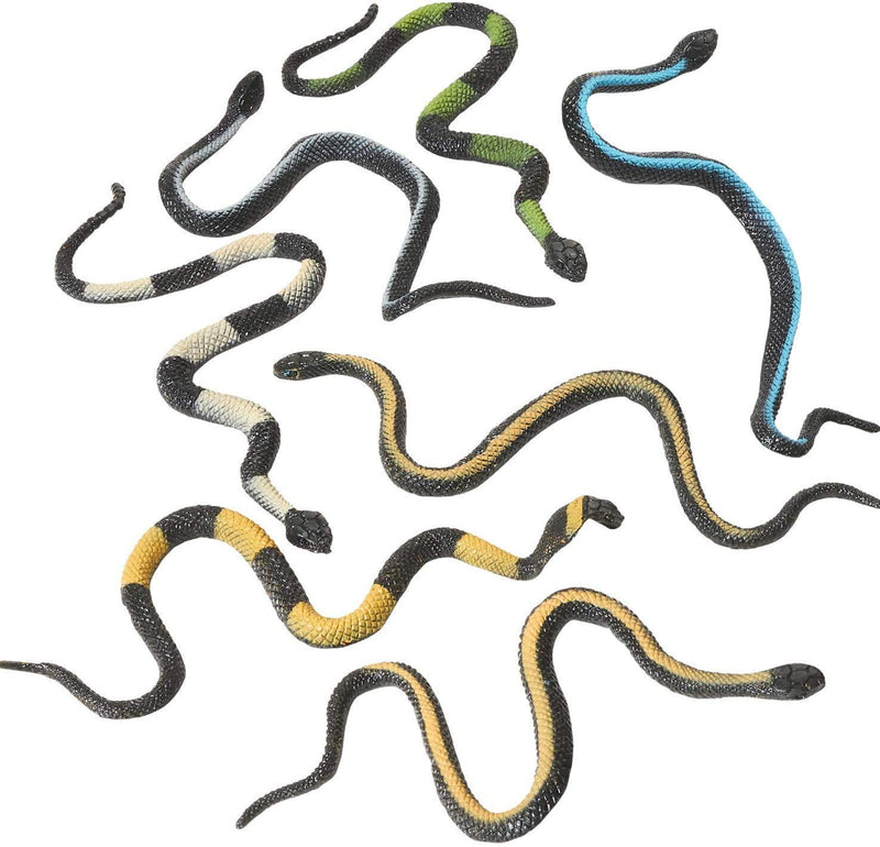 Kicko Vinyl Stretchable Snakes - 12 Pack - Assorted, Colorful Rubber Figures - Prank Gag