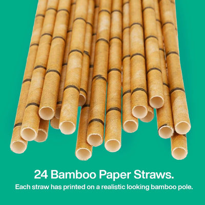 Kicko Bamboo Paper Straws - Pack of 24-7.75 Inch Biodegradable Drinking Straws - Eco