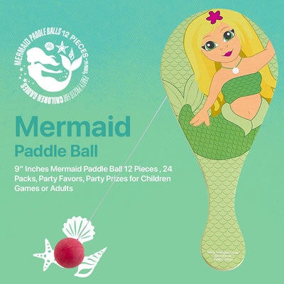 Kicko Mermaid Paddle Ball 12 Pack - Party Favors - Party Prizes for Children Games