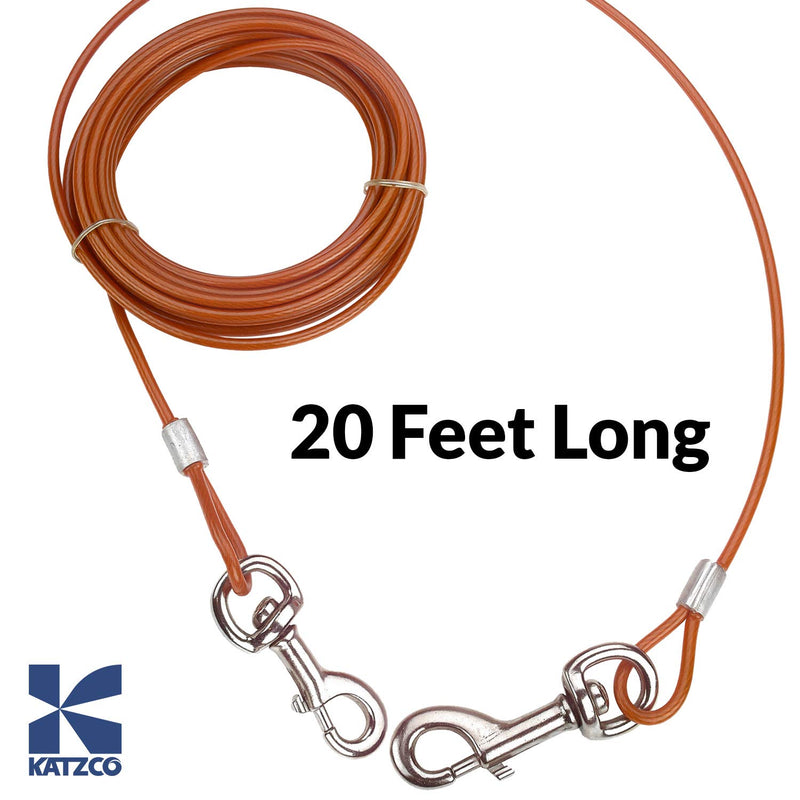 Katzco Dog Leash - Heavy-Duty Tie-Out Chain Cable - 20 Feet Long - for Dogs up to 60 lbs