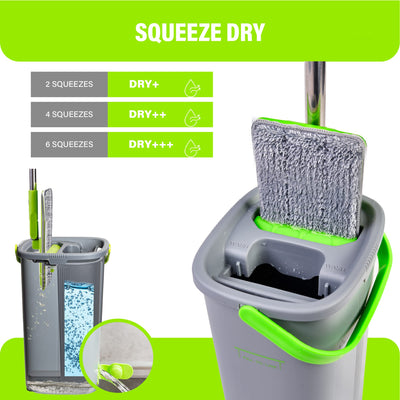 EasyGleam Mop and Bucket Set. Microfiber Flat Mop with Stainless Steel Handle, Innovative