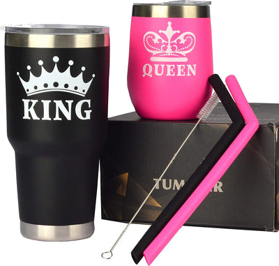 King & Queen Tumbler Set, King Queen Glass, King and Queen Cups for Couples, Couple