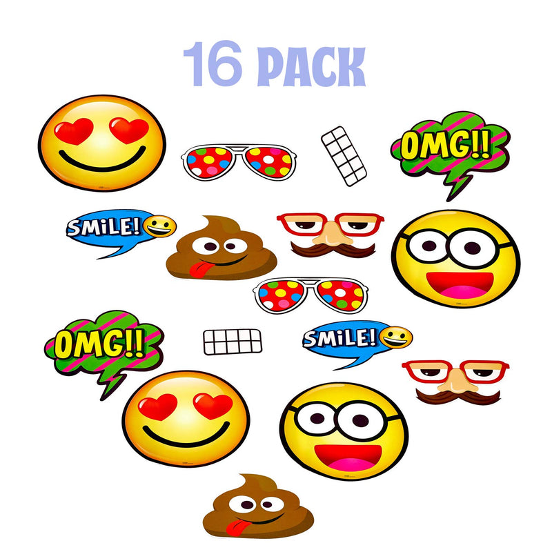 Kicko Happy Faces Photo Props on Sticks - 16 Pack - Multiple Sizes - for Kids, Party