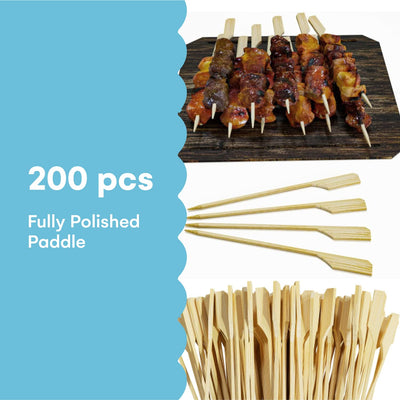 4 Inches Premium Natural Bamboo Picks Paddle Skewers - 200