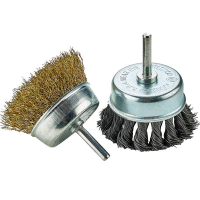 Katzco Wire Wheels Brush - 2 Pack Knotted And Crimped Cups For Rust Removal, Corrosion