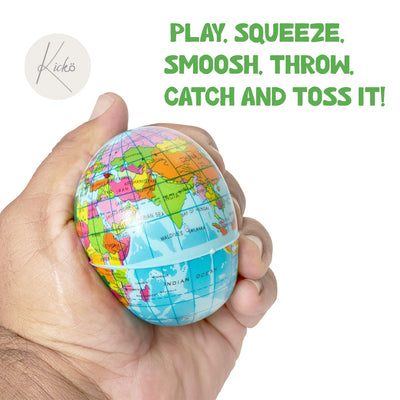 Kicko World Map Stress Ball, 12 Globe Earth Stress Squeeze Ball - 3 Inches - Novelty Toys