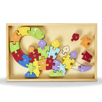 Kicko Wooden Dinosaur Letter Puzzle - Multi-Color, Educational 26 Puzzle Piece in Wooden