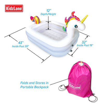 Kidzlane Unicorn Pool for Kids with Unicorn Pool Toys | Small Inflatable Kiddie Pool