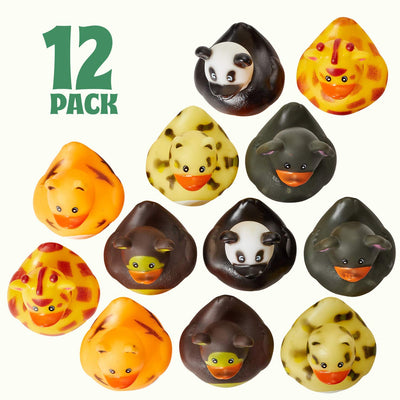 Kicko 12 Pack Zoo Animal Rubber Ducks 2 Inches Assorted Safari Animal Duckies - for Kids