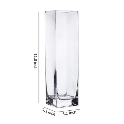 Clear Square Glass Vase Set of 2 (3.15X12inch