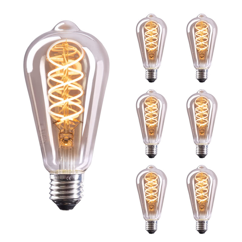 6 X Edison Light Bulb E26 Base Dimmable Incandescent Bulbs, 110v-130v, 50 Watt