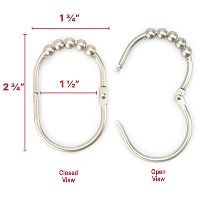 Wide Shower Curtain Rings/Hooks Set, Decorative Brushed Satin Nickel Finish, Easy Glide