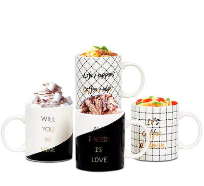 Womans Gifts Ideas of 4 Cute Cat Cups Romantic Coffee Cat Mugs Wedding Gifts, 12 Oz