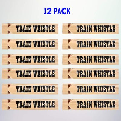 Kicko Wooden Train Whistles - 24 Pack - 5.75 Inch - Printed on a Locomotive and Words