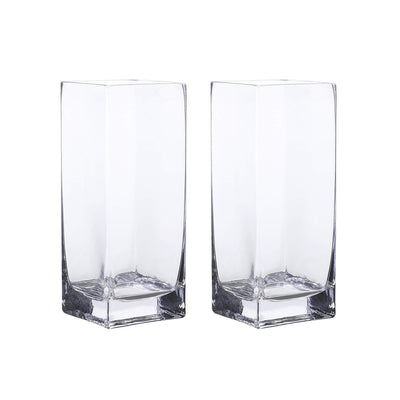 Clear Glass Tall Square Block Vase (3.15" X 8"