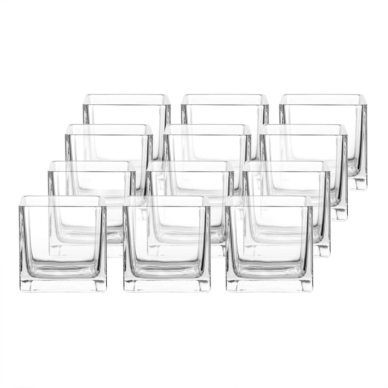 3" Square Glass Vase, Candle Holder, 12 Pack Clear Cube Centerpiece (12, 3 Inch