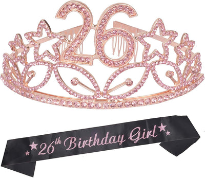 26th Birthday Gifts for Women, 26th Birthday Tiara and Sash Pink, Happy 26th Birthday