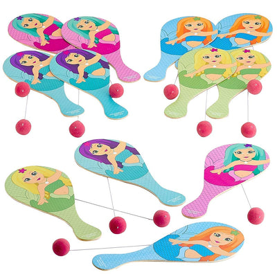 Kicko Mermaid Paddle Ball 12 Pack - Party Favors - Party Prizes for Children Games